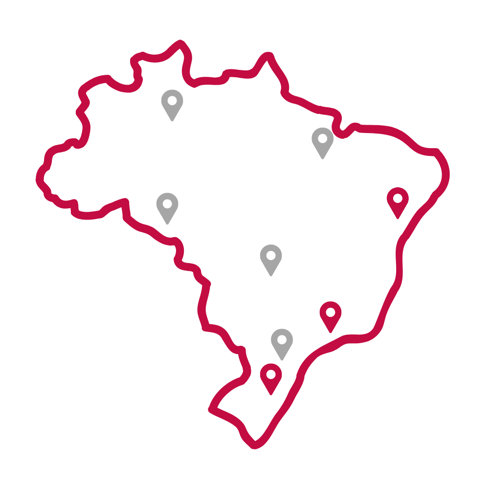 Mapa de cobertura do Brasil com localização dos data centers